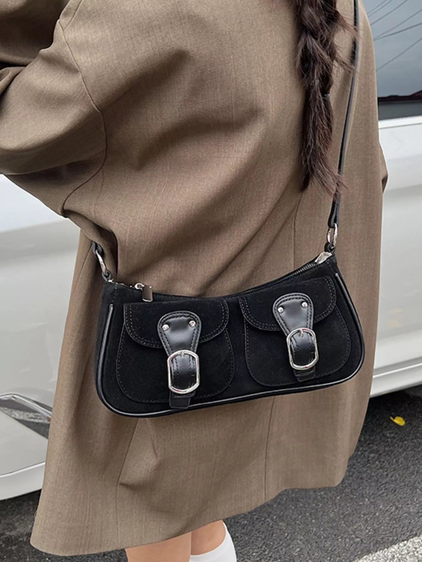 Buckle Decor Shoulder Bag