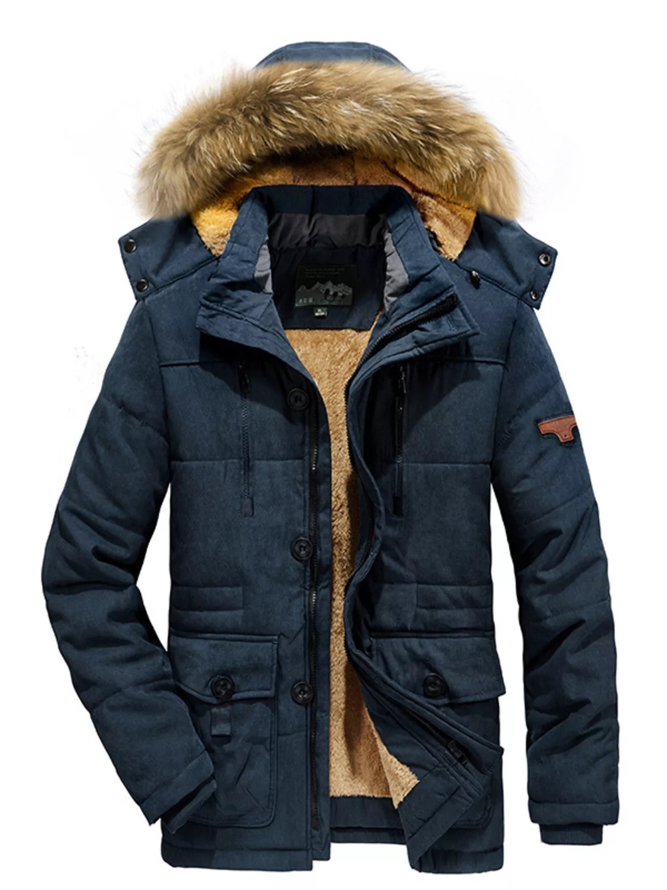Men's Plus Size Fuzzy Hooded Zip Up Parka Coat