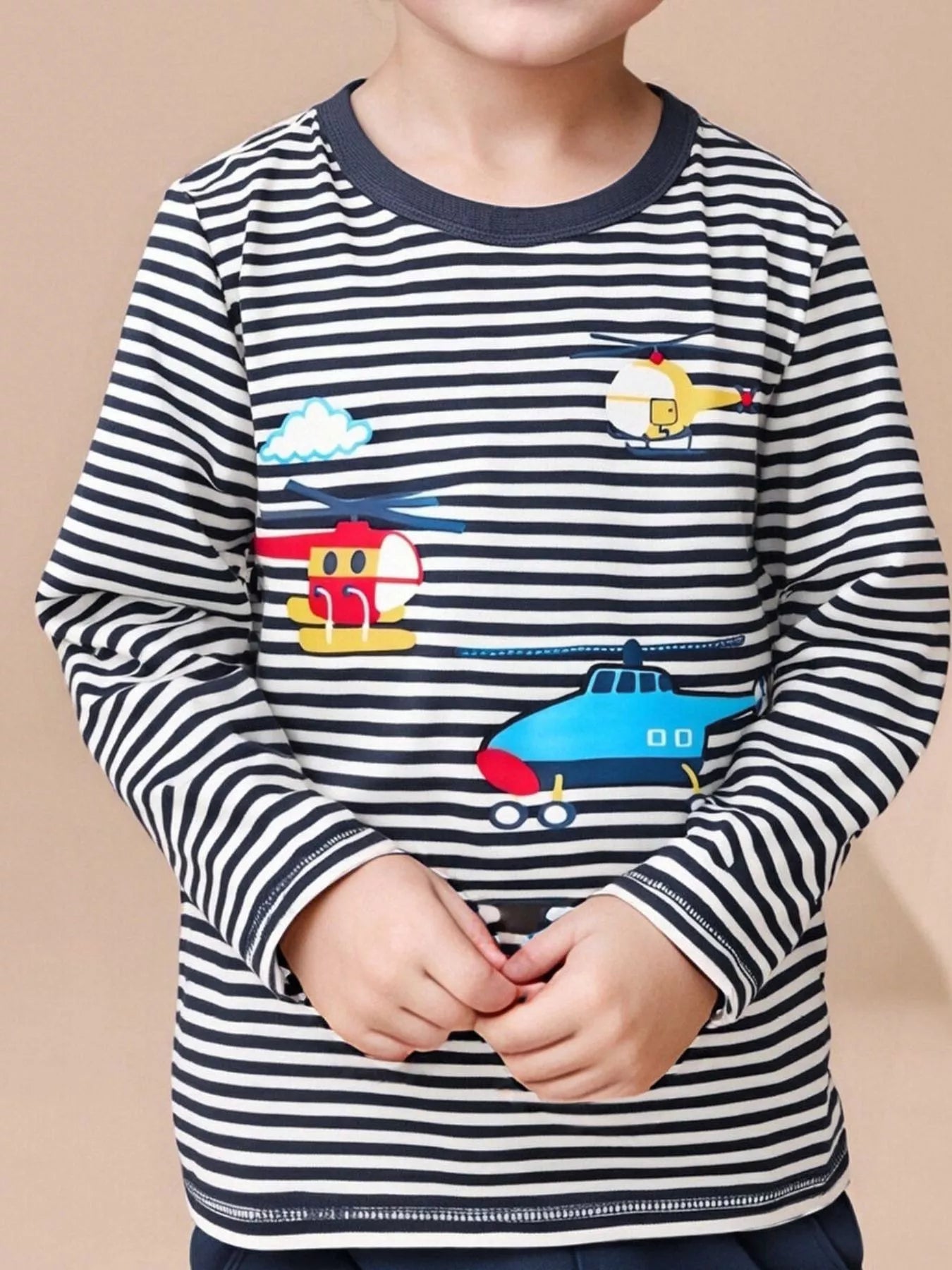 Children's Striped Helicopter Long Sleeve T-Shirt