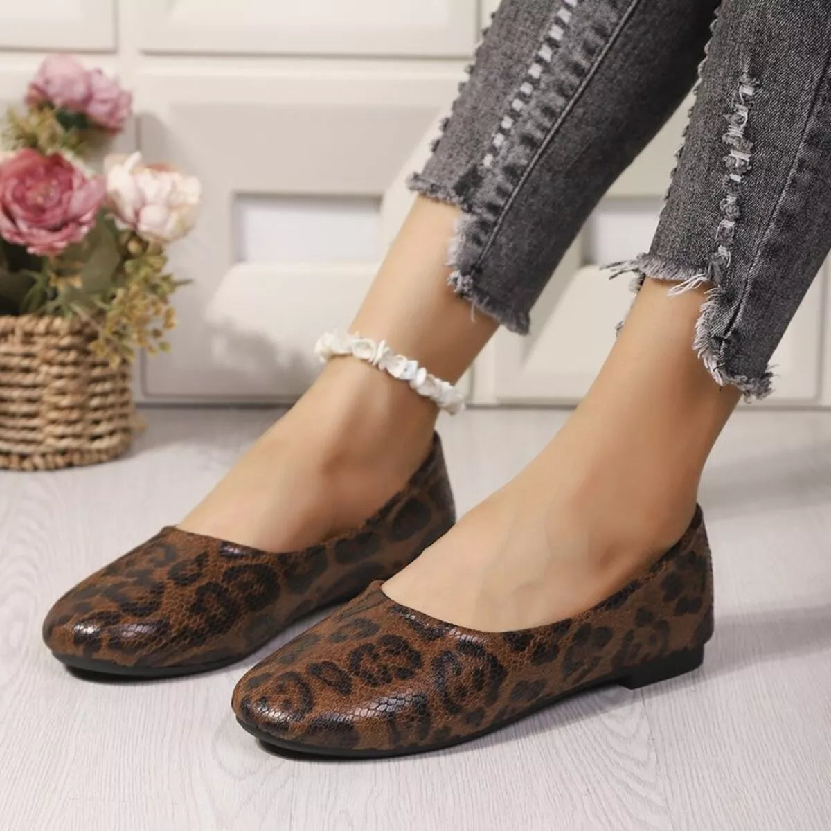 Leopard Round Toe Slip-Ons