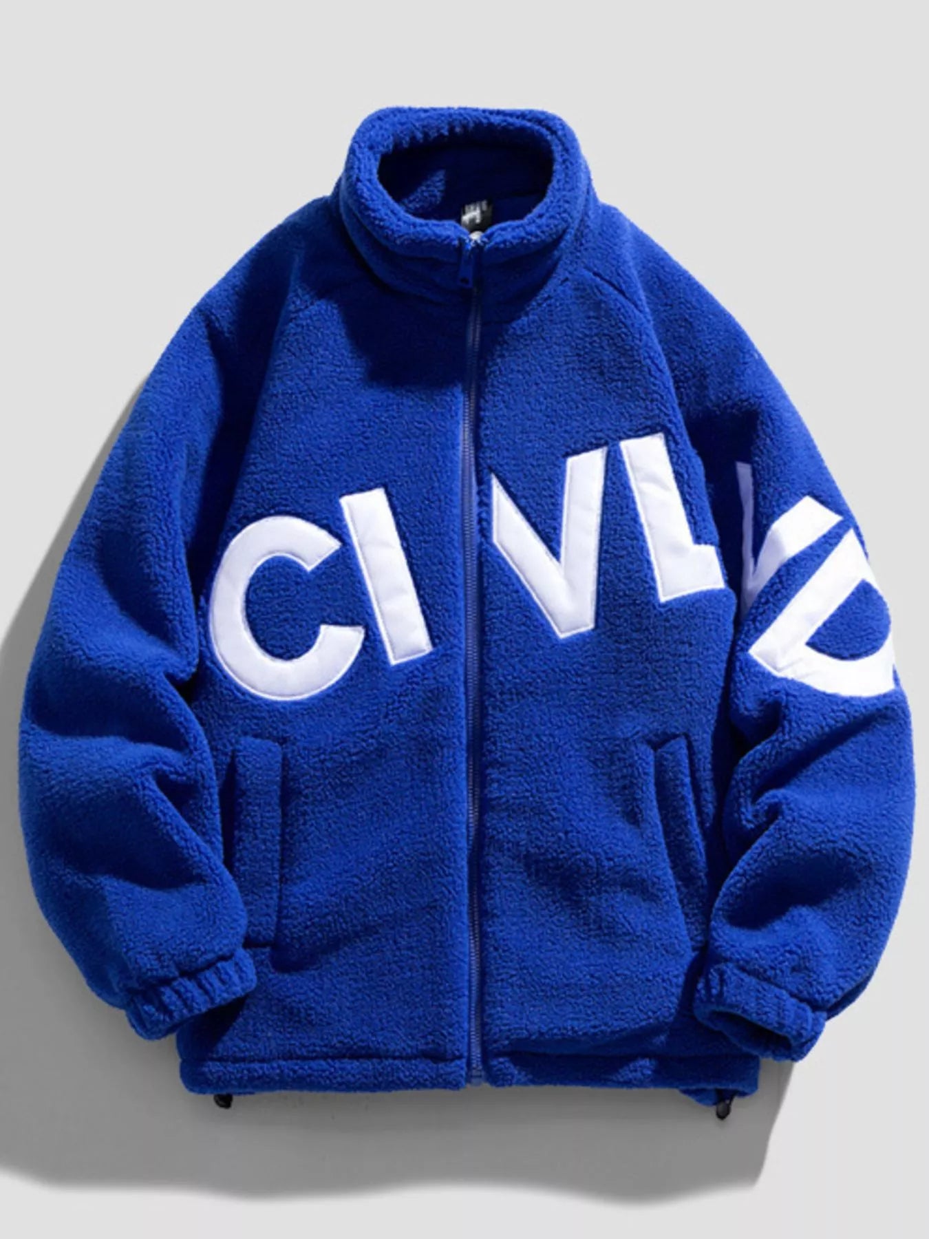 Men's Full Size Fleece Letter Graphic Zip Up Jacket Plus Size