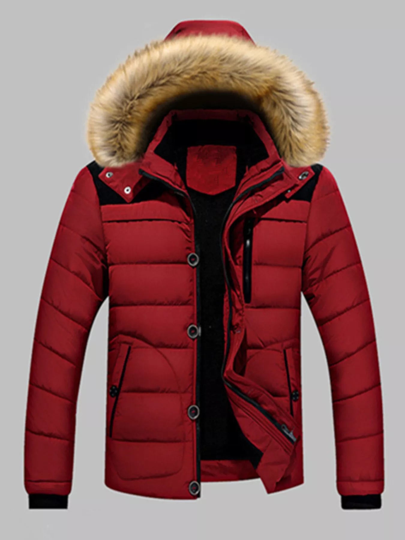 Men's Plus Size Padded Fur Hood Puffer Jacket