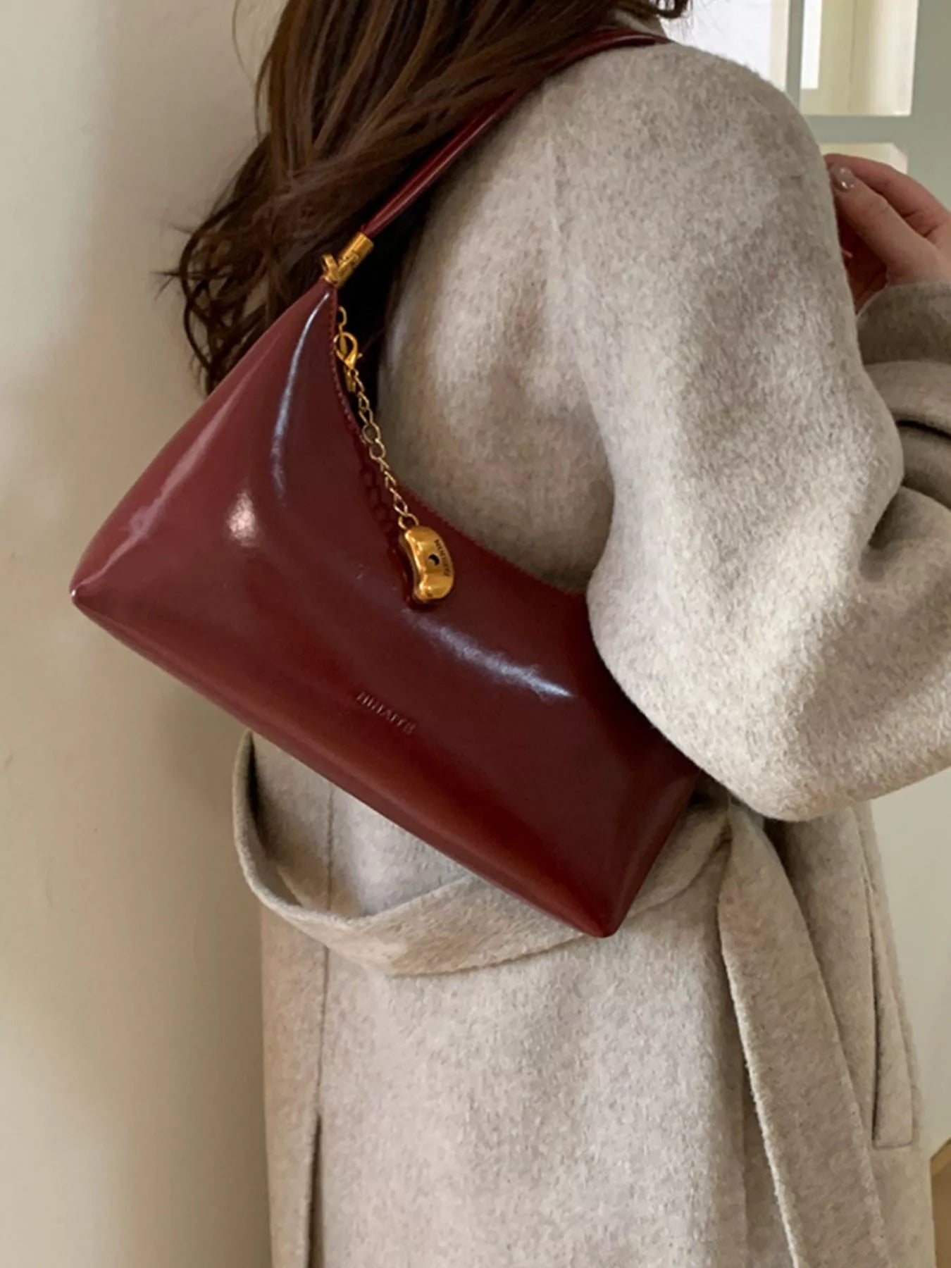 Chain Charm Leather Shoulder Bag