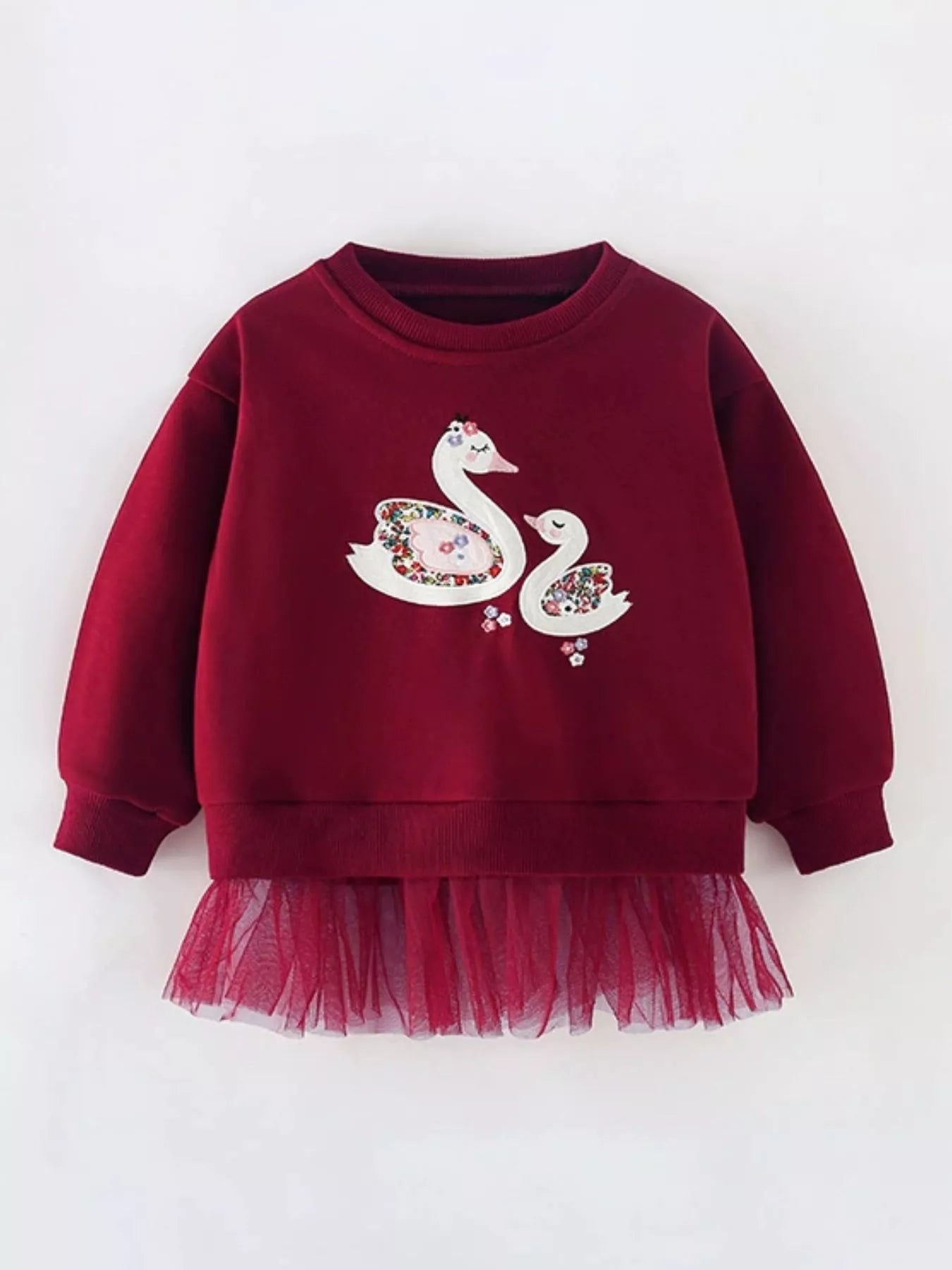 Children's Swan Embroidered Tulle Hem Sweatshirt